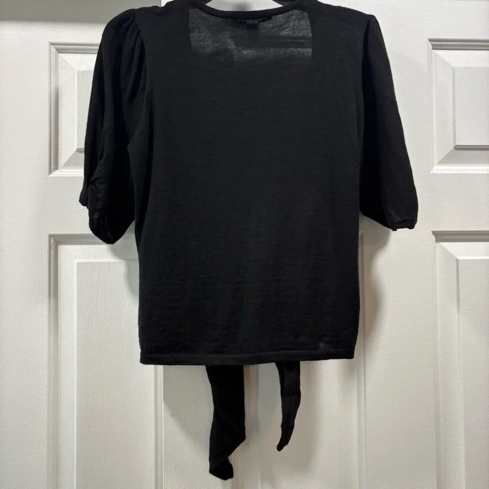 Autumn Cashmere Black Puff Short Sleeve Wrap Top Size M